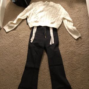 High waisted pants and Cream Crop Sweater